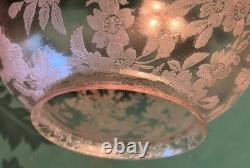 PAIR Antique Victorian Deep Etched Floral Glass Kerosene Oil Gas Lamp Shades