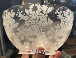 PAIR Antique Victorian Deep Etched Floral Glass Kerosene Oil Gas Lamp Shades