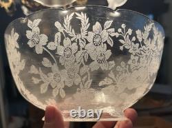 PAIR Antique Victorian Deep Etched Floral Glass Kerosene Oil Gas Lamp Shades
