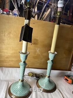 PAIR FREDERICK COOPER 29 CANDLESTICK LAMPS PORCELAIN BASES Vintage