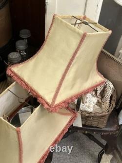 PAIR Lampshades TATTERED QUEEN Salvaged Bell Metal Wire Frame Silk Satin Shabby