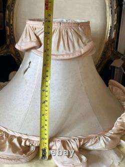 PAIR Lampshades TATTERED QUEEN Salvaged Bell Metal Wire Frame Silk Satin Shabby