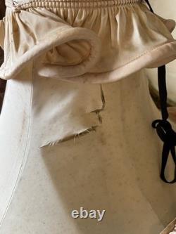 PAIR Lampshades TATTERED QUEEN Salvaged Bell Metal Wire Frame Silk Satin Shabby