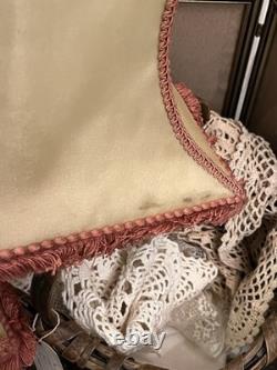 PAIR Lampshades TATTERED QUEEN Salvaged Bell Metal Wire Frame Silk Satin Shabby