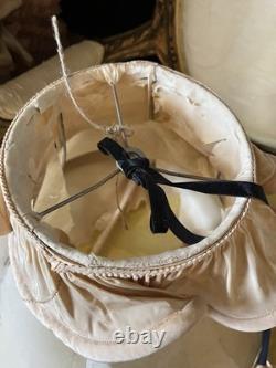 PAIR Lampshades TATTERED QUEEN Salvaged Bell Metal Wire Frame Silk Satin Shabby
