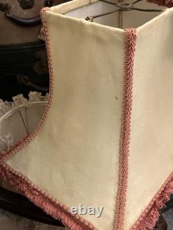 PAIR Lampshades TATTERED QUEEN Salvaged Bell Metal Wire Frame Silk Satin Shabby