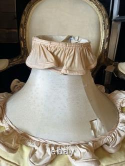 PAIR Lampshades TATTERED QUEEN Salvaged Bell Metal Wire Frame Silk Satin Shabby