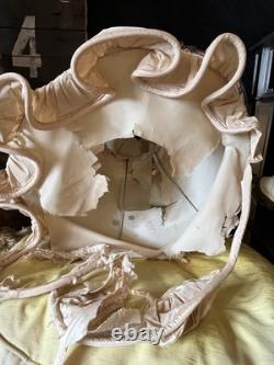 PAIR Lampshades TATTERED QUEEN Salvaged Bell Metal Wire Frame Silk Satin Shabby