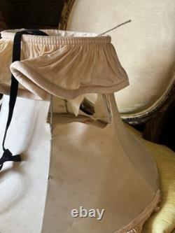PAIR Lampshades TATTERED QUEEN Salvaged Bell Metal Wire Frame Silk Satin Shabby