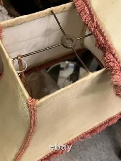 PAIR Lampshades TATTERED QUEEN Salvaged Bell Metal Wire Frame Silk Satin Shabby