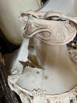 PAIR Lampshades TATTERED QUEEN Salvaged Bell Metal Wire Frame Silk Satin Shabby