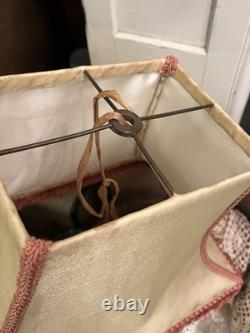 PAIR Lampshades TATTERED QUEEN Salvaged Bell Metal Wire Frame Silk Satin Shabby