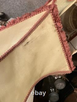 PAIR Lampshades TATTERED QUEEN Salvaged Bell Metal Wire Frame Silk Satin Shabby