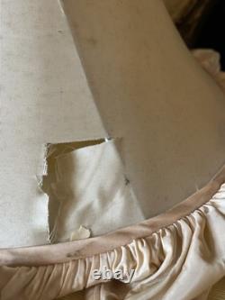 PAIR Lampshades TATTERED QUEEN Salvaged Bell Metal Wire Frame Silk Satin Shabby