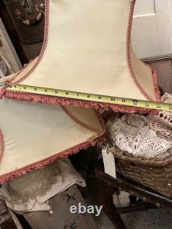PAIR Lampshades TATTERED QUEEN Salvaged Bell Metal Wire Frame Silk Satin Shabby