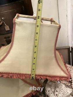 PAIR Lampshades TATTERED QUEEN Salvaged Bell Metal Wire Frame Silk Satin Shabby