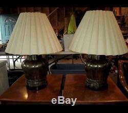 PAIR OF VTG FREDERICK COOPER LARGE MID CENTURY BRASS Table Lamps with shades
