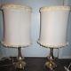 Pair Retro Vintage Mid Century Hollywood Silver Color Table Lamps & Shades