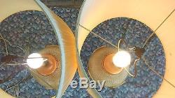 Pair Vintage Mid-century Retro Faip Brown Ceramic Table Lamp With Shades Rare