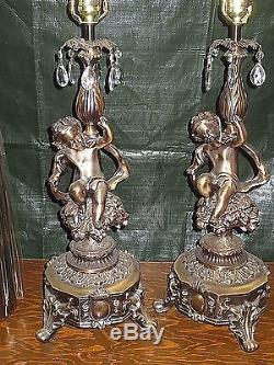 Pair Vintage Midcentury Hollywood Table Lamp Orginal Silk Shades