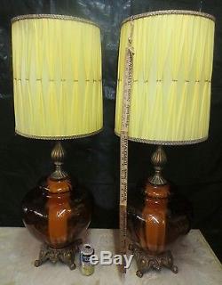 Pair Vintage Midcentury Retro 1972 Ef Ef Industries Lamps Barsony Style Shades