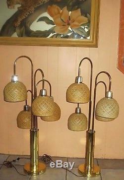 Pair Vintage Midcentury Retro Atomic 4 Arm Waterfall Table Lamp Orginal Shades