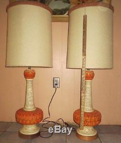 Pair Vintage Midcentury Retro Faip Orange Cream Chalk Table Lamp Orginal Shades