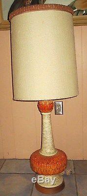 Pair Vintage Midcentury Retro Faip Orange Cream Chalk Table Lamp Orginal Shades