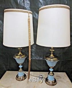 Pair Vintage Midcentury Retro Stiffel Table Lamp Orginal Shades Very Nice