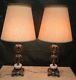 Pair Vintage Retro Mid Century Italy Hollywood Regency Table Lamps & Shades