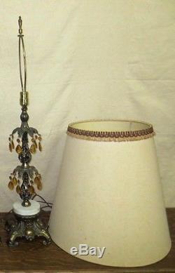 Pair Vintage Retro MID Century Italy Hollywood Regency Table Lamps & Shades