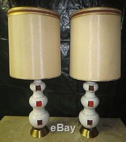 Pair Vintage Retro MID Century Table Lamps & Orginal Shades