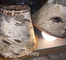 PAIR VTG. RUSTIC ADIRONDACK HANDMADE BIRCH BARK LAMP SHADE 6x5x3