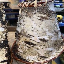 PAIR VTG. RUSTIC ADIRONDACK HANDMADE BIRCH BARK LAMP SHADE 6x5x3