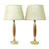Pair Vintage Teak Brass Lamps Fiberglass Shades Tony Paul Laurel Rocket Atomic