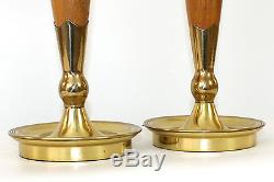 PAIR Vintage Teak Brass lamps Fiberglass Shades Tony Paul Laurel Rocket Atomic