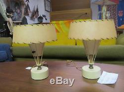 PAIR Vtg 1950's Boudoir Lamps with Fiberglass Shades Mid Century Modern