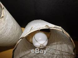 PAIR Vtg 1950's Glass Ball with Fiberglass Shade Boudoir Lamps Mid Century Modern