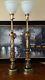 Pair Of Tall Vintage Brass Stiffel Lamps With Glass Shades Beautiful