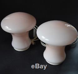 PAIR of VTG CZECH MODERNISM 1960's table lamps, Pink Glass Shade Great Design