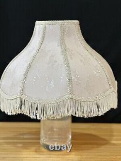 PAIR of Vintage Lamp Shades Beige Brocade Floral with Fringe Trim 13tall