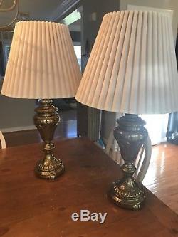 PAIR of vintage STIFFEL lamps withshades LAMP Heavy Brass