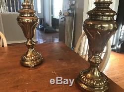 PAIR of vintage STIFFEL lamps withshades LAMP Heavy Brass