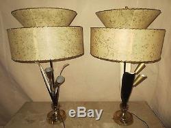 Pr Vintage MID Century Era Majestic Fiberglass Shades Flower Pistil Table Lamps
