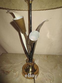 Pr Vintage MID Century Era Majestic Fiberglass Shades Flower Pistil Table Lamps