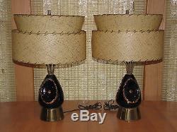 PR Vintage Art Deco Eames Era Matching Table Lamps with FIBERGLASS Shades