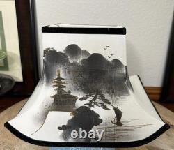 Pagoda Style Lamp Shade Hand Painted Zen Mountain Mist Vintage Mid Century