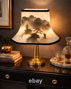 Pagoda Style Lamp Shade Hand Painted Zen Mountain Mist Vintage Mid Century