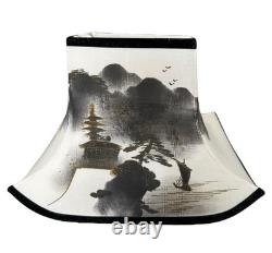 Pagoda Style Lamp Shade Hand Painted Zen Mountain Mist Vintage Mid Century