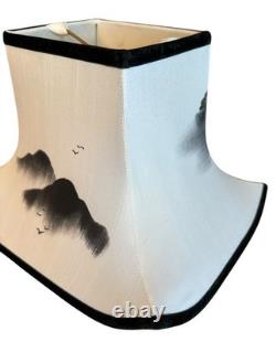 Pagoda Style Lamp Shade Hand Painted Zen Mountain Mist Vintage Mid Century